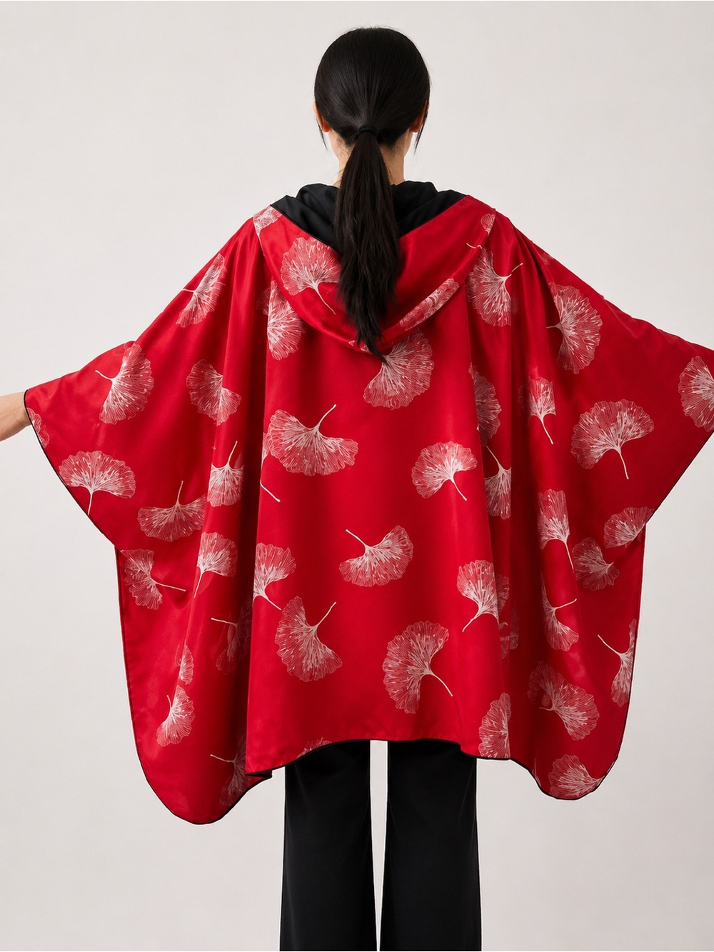 Ginkgo Print Reversible Waterproof  Rain Cape - Picture 3 of 8